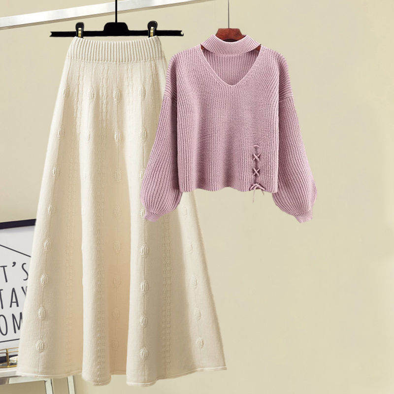 ピンクセーター+アプリコットスカート