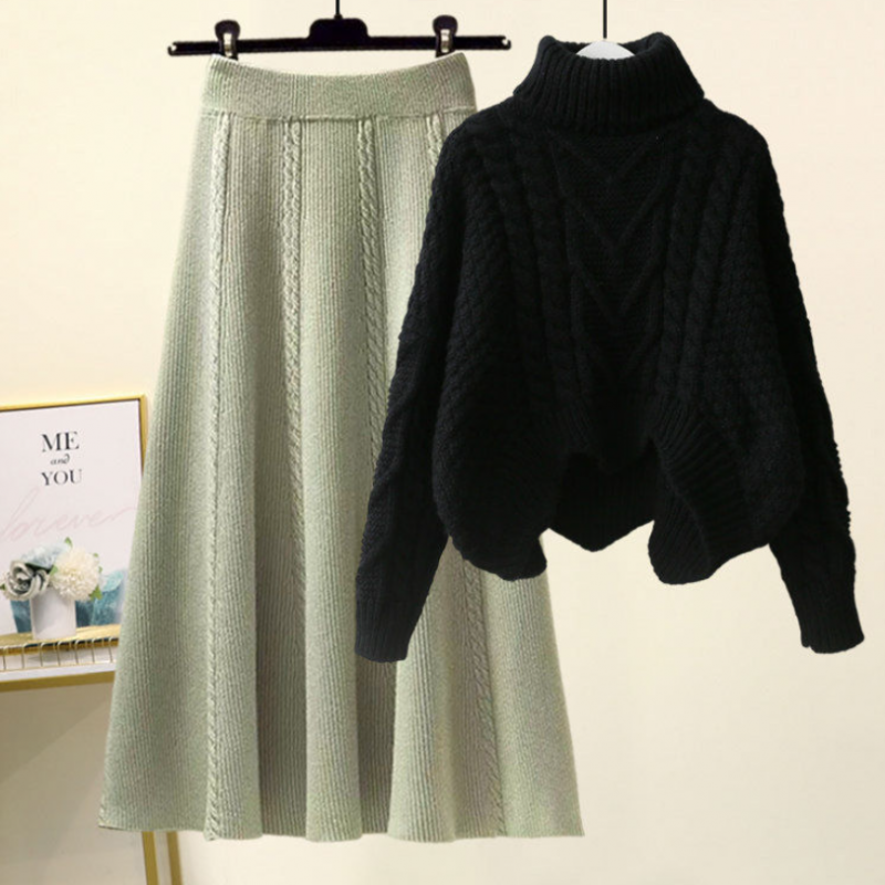 ブラック/セーター+ライトグリーン/スカート