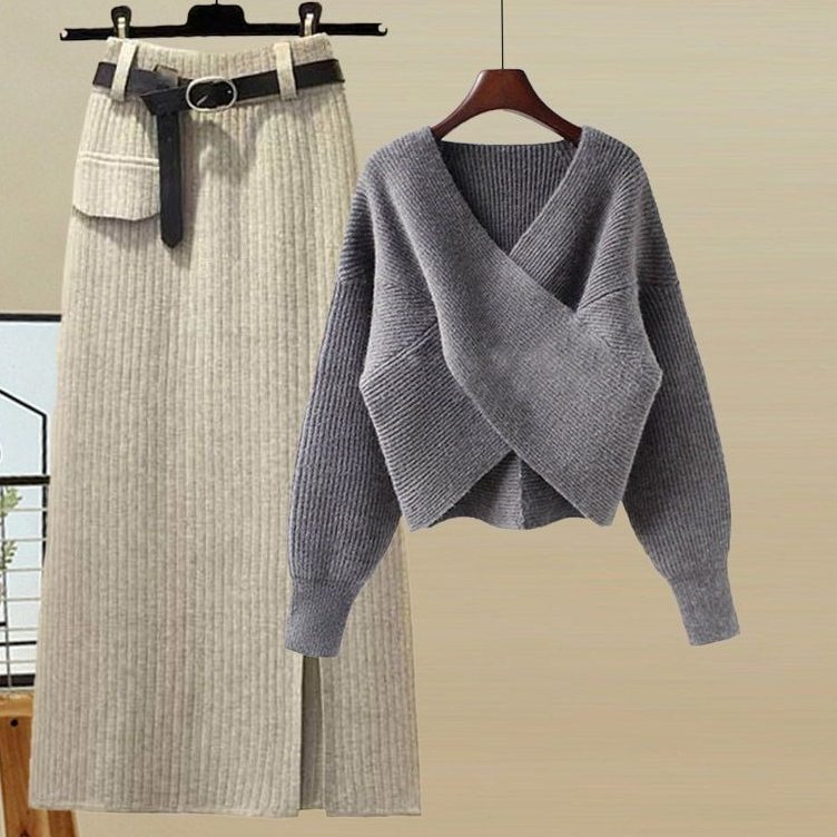 グレー01/セーター+アイボリー02/スカート