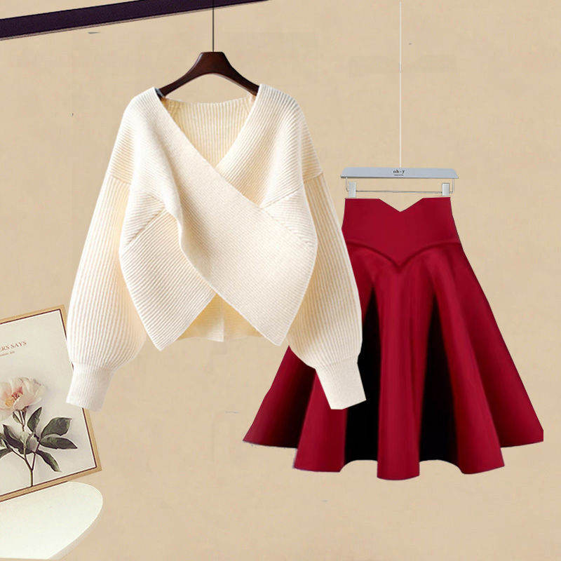 アプリコットセーター01＋レッドスカート