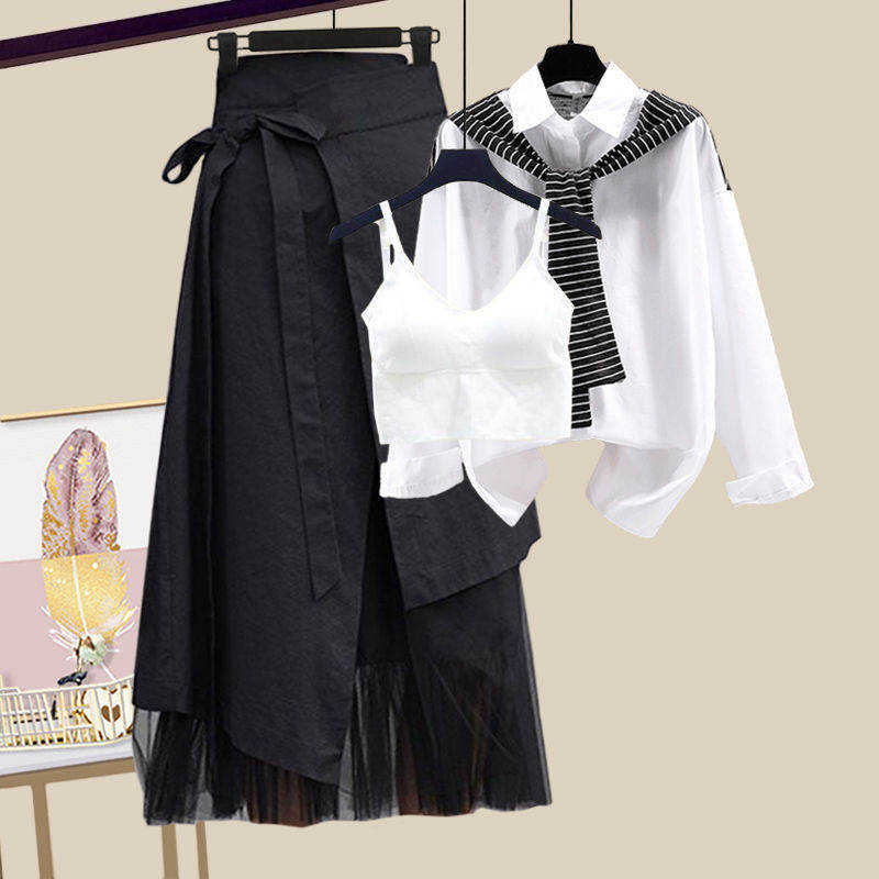 ホワイト/タンクトップ+ブラック/シャツ+ブラック/スカート