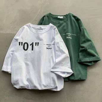 【男女兼用】韓国風ファッション 定番シンプル ラウンドネック 数字柄 プリント Tシャツ